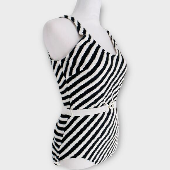 NWT Vintage 70s 80s Jantzen Striped Belted Retro Pinup Bodycon Swimsuit 16 USA - Picture 2 of 16